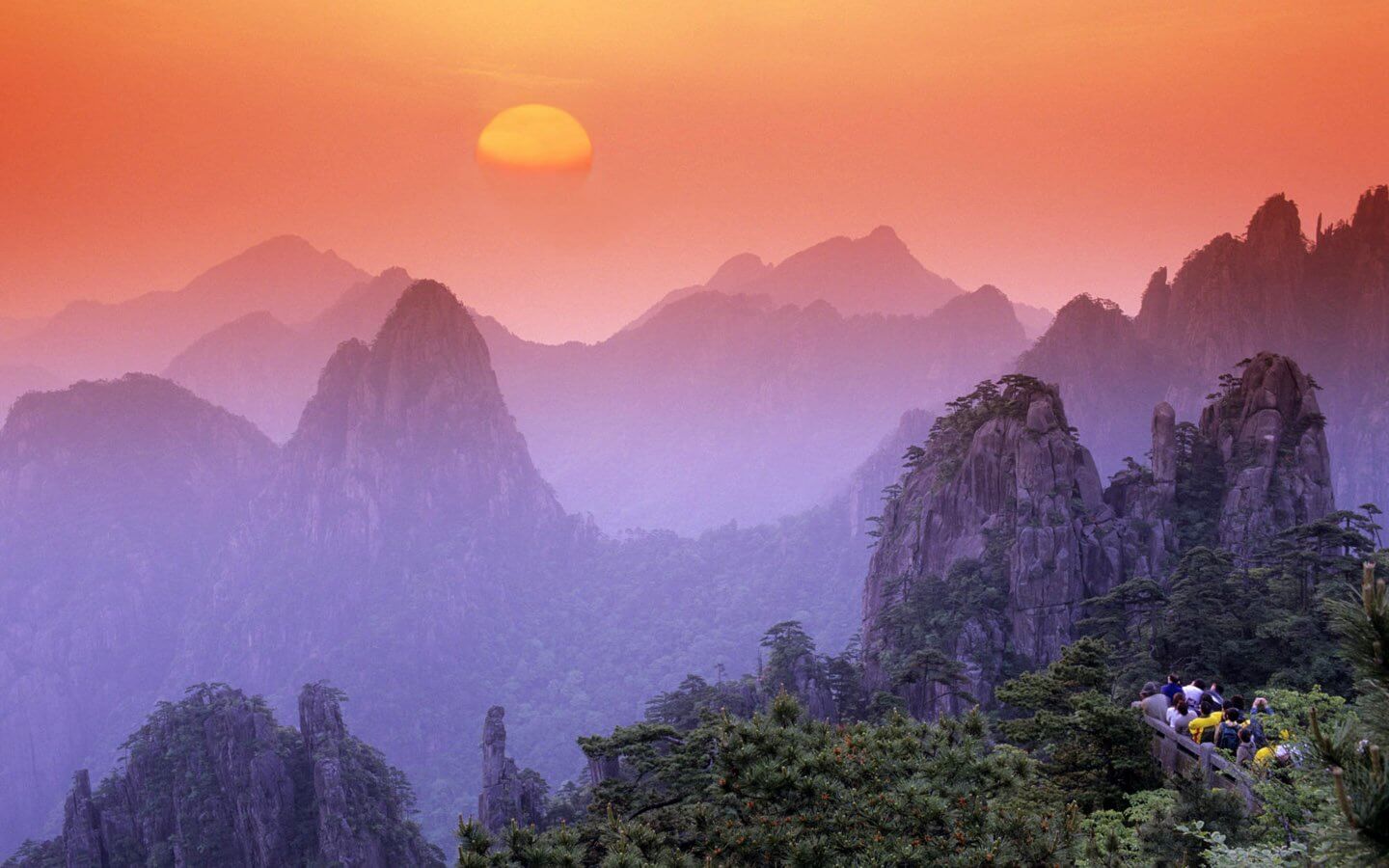 sunrise in huangshan mountain  china