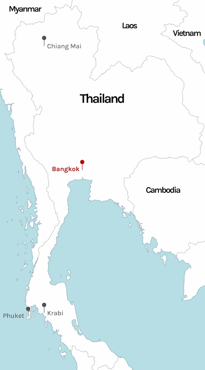 Bangkok marked on map of Thailand