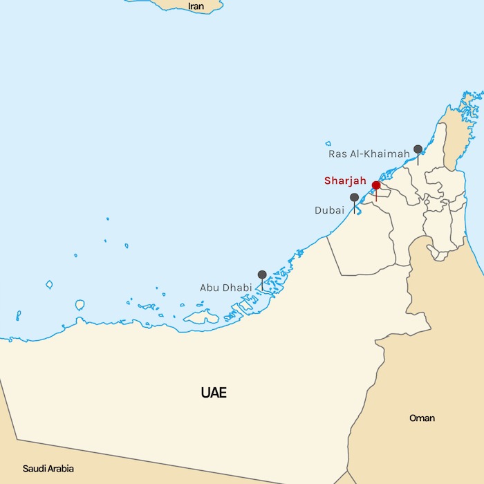Abu Dhabi marked on UAE map