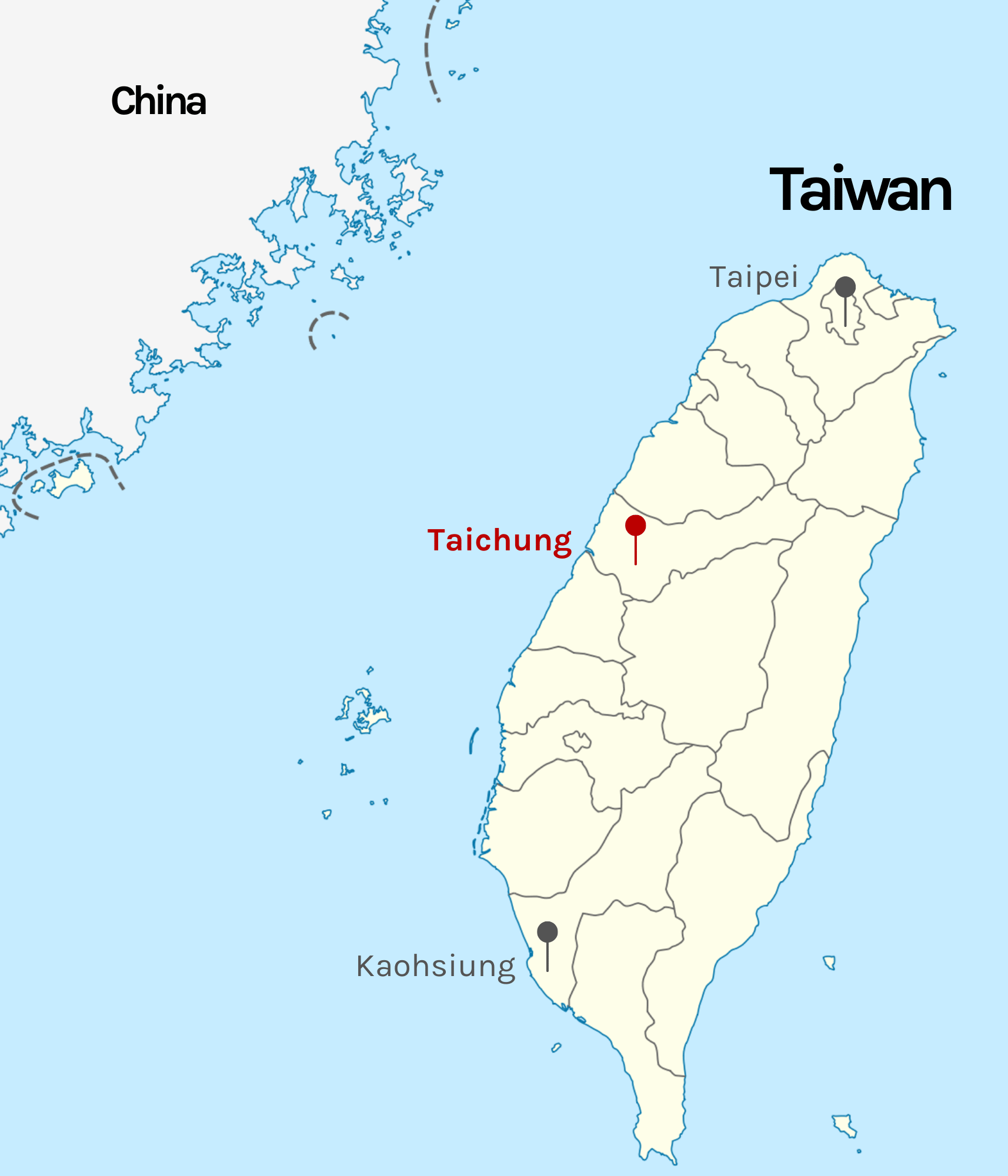 Taipei marked on map of Taiwan