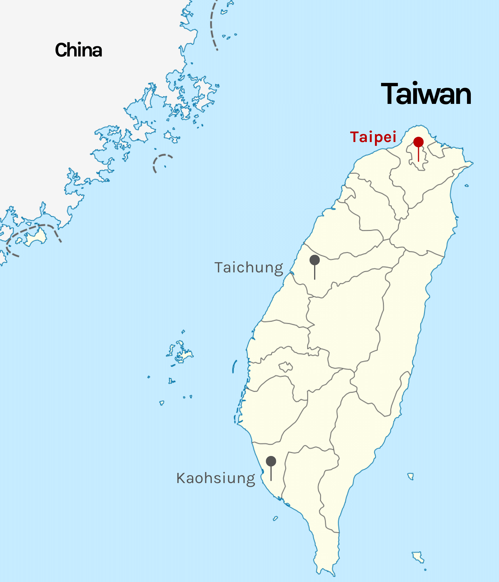 Taipei marked on map of Taiwan